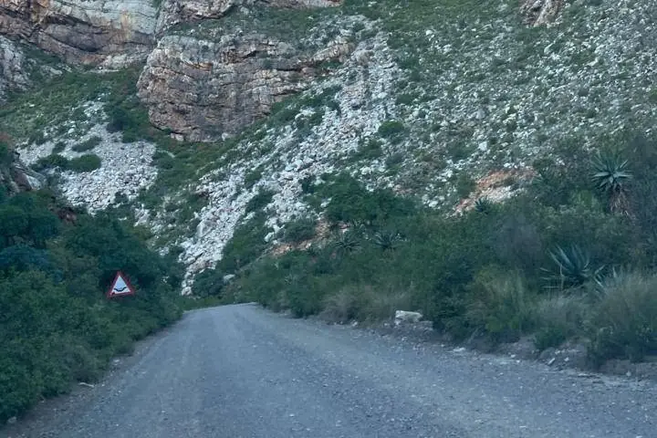 A mountain pass road on the way inland